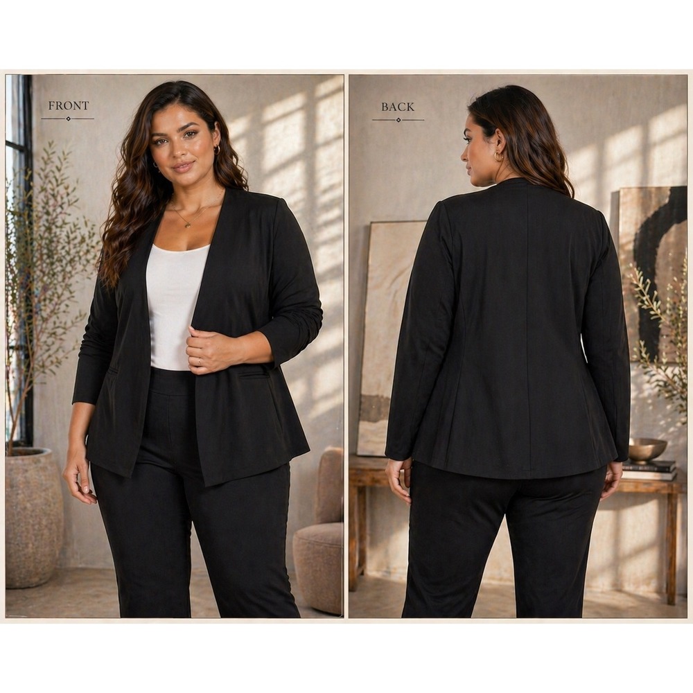 Athleta Comfortable Professional Avenue Black Collarless Open Front Blazer 18